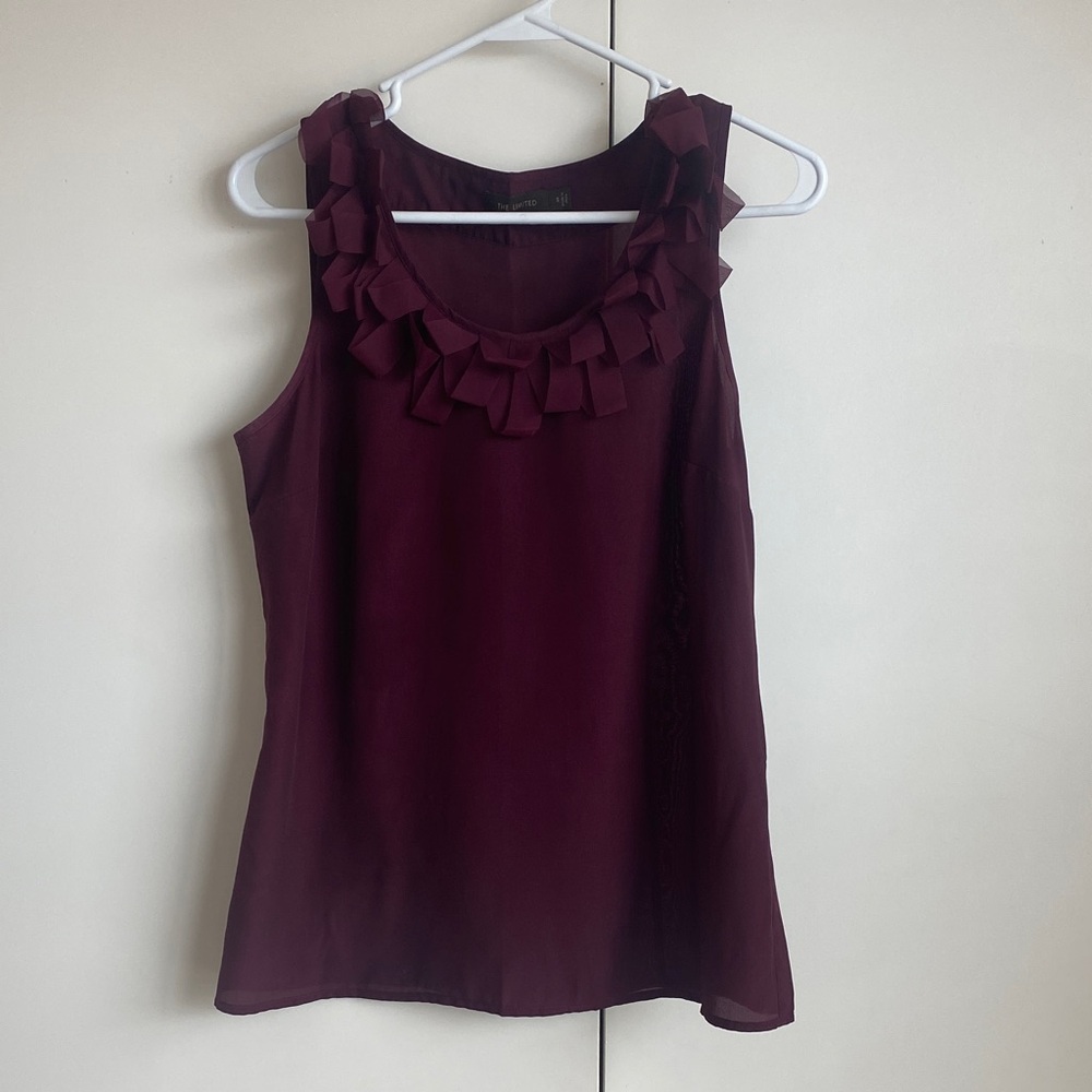 The Limited Burgundy Ruffle Neck Blouse
